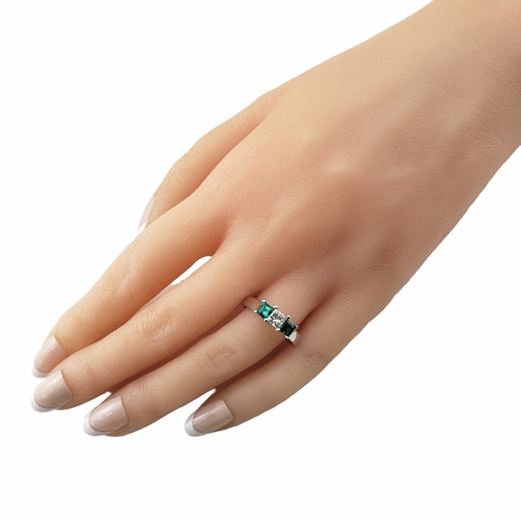 14K White Gold Diamond Lab Created Emerald Ring Size 7 #15910 - Picture 7 of 9